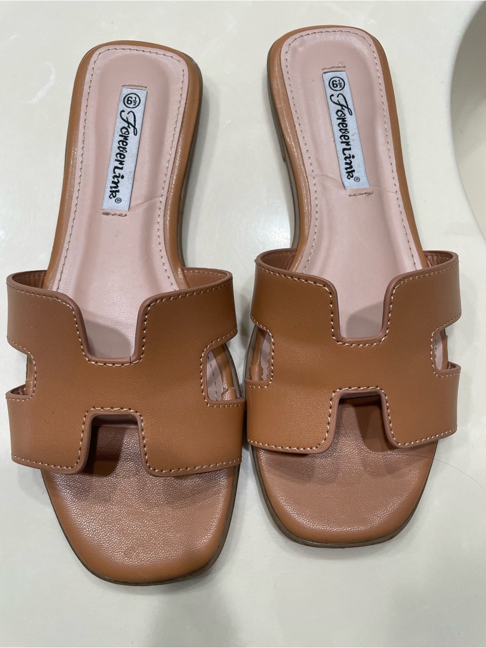 Forever Link Women's Cognac Slide Sandals with Cutout Upper